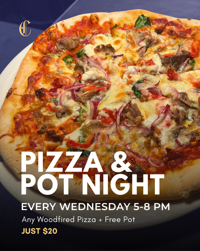 Woodfired pizza and a pot of beer on Pizza & Pot Night at The Courthouse Hotel Smythesdale.