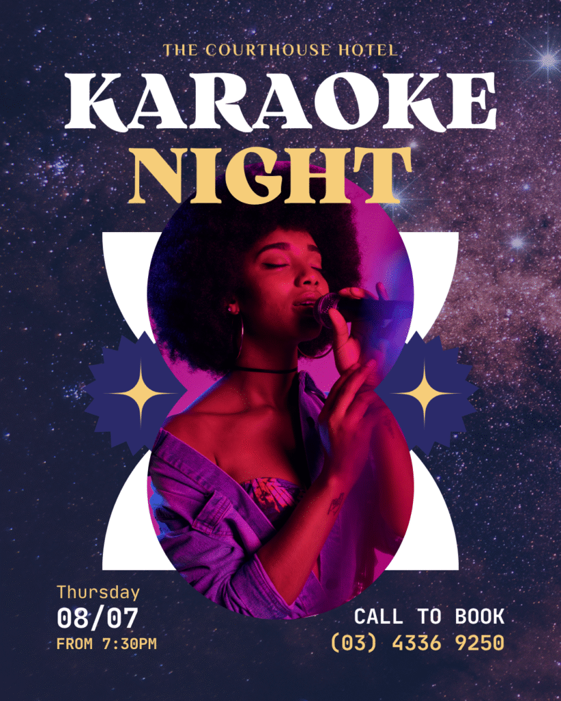 Karaoke microphone and songbook set up on stage at The Courthouse Hotel Smythesdale