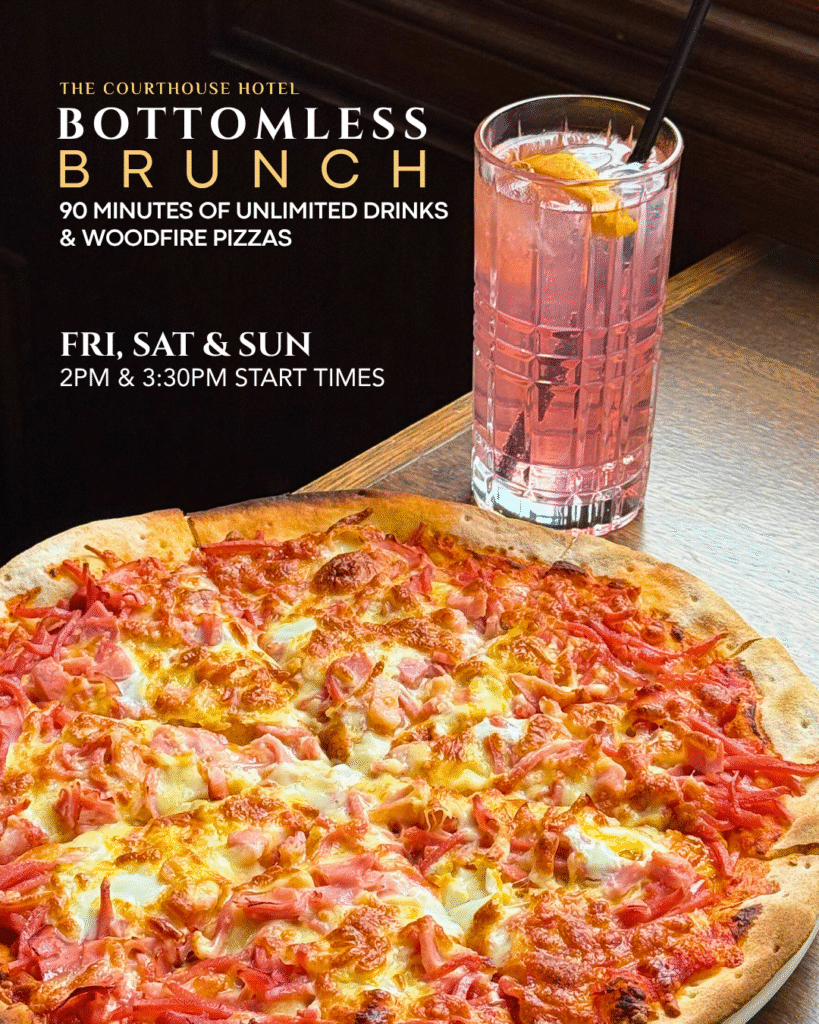 Bottomless Brunch setup with cocktails and woodfired pizzas at The Courthouse Hotel Smythesdale.