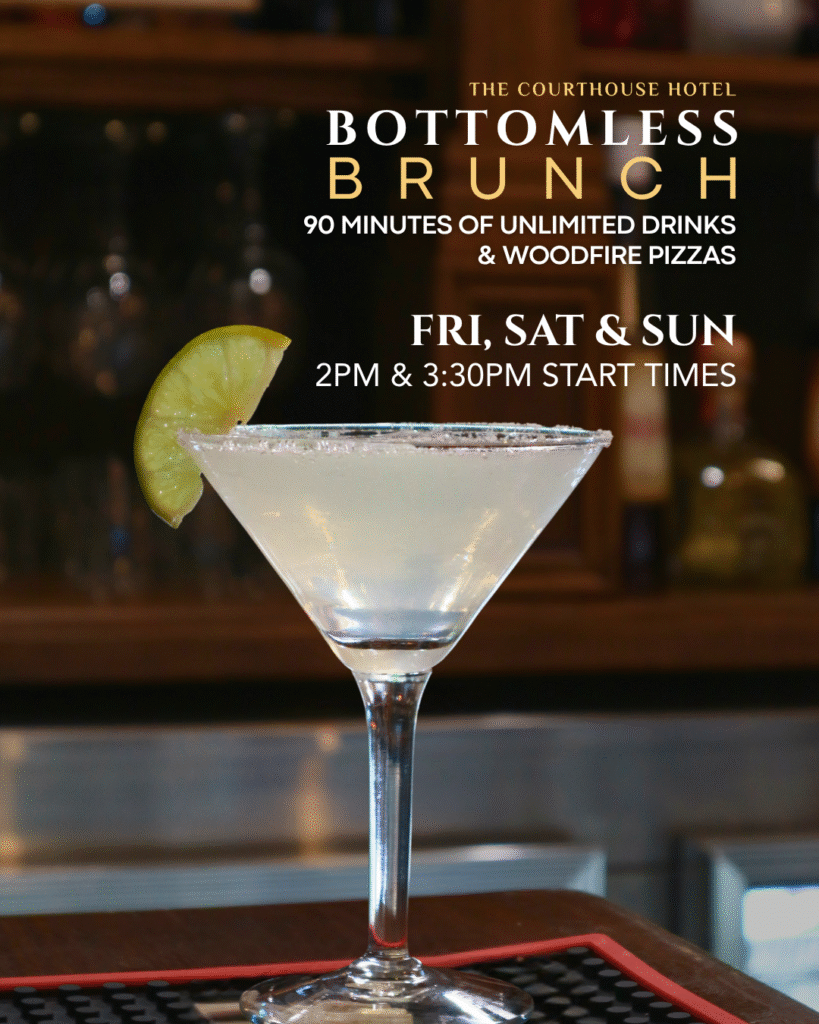 Group enjoying Bottomless Brunch with pizzas and cocktails at The Courthouse Hotel Smythesdale.