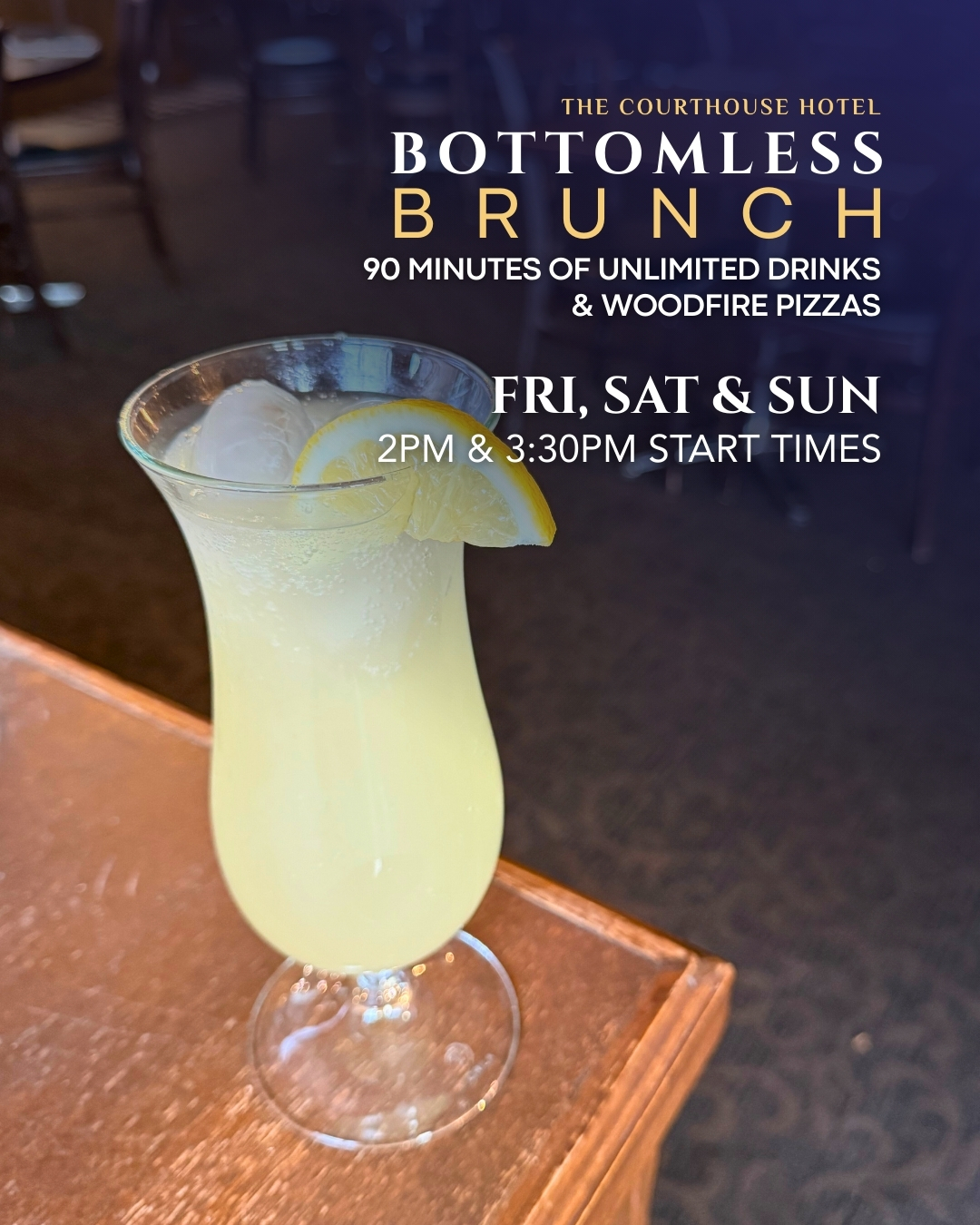 Colourful cocktail on the table promoting Bottomless Brunch at The Courthouse Hotel Smythesdale