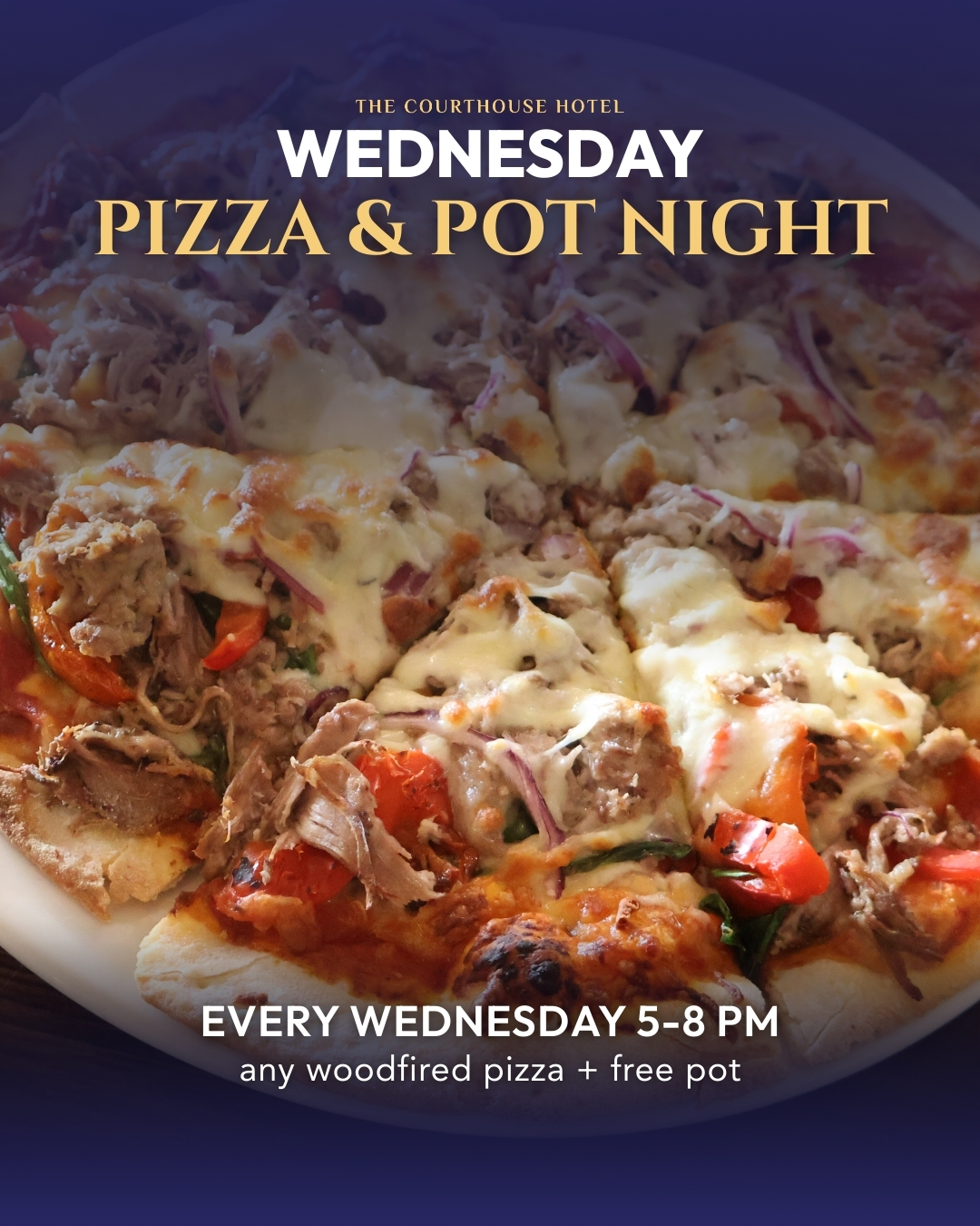 Wednesday Pizza & Pot Night at The Courthouse Hotel Smythesdale — $20 any woodfired pizza plus a pot (5–8PM) (2026)