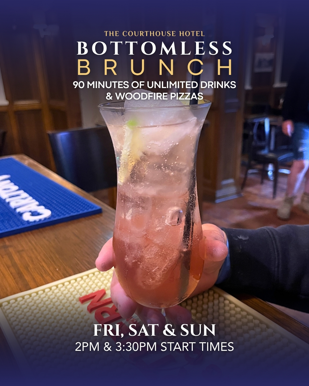 Bottomless Brunch at The Courthouse Hotel Smythesdale with cocktails and woodfired pizzas, $70pp 90 minutes unlimited drinks