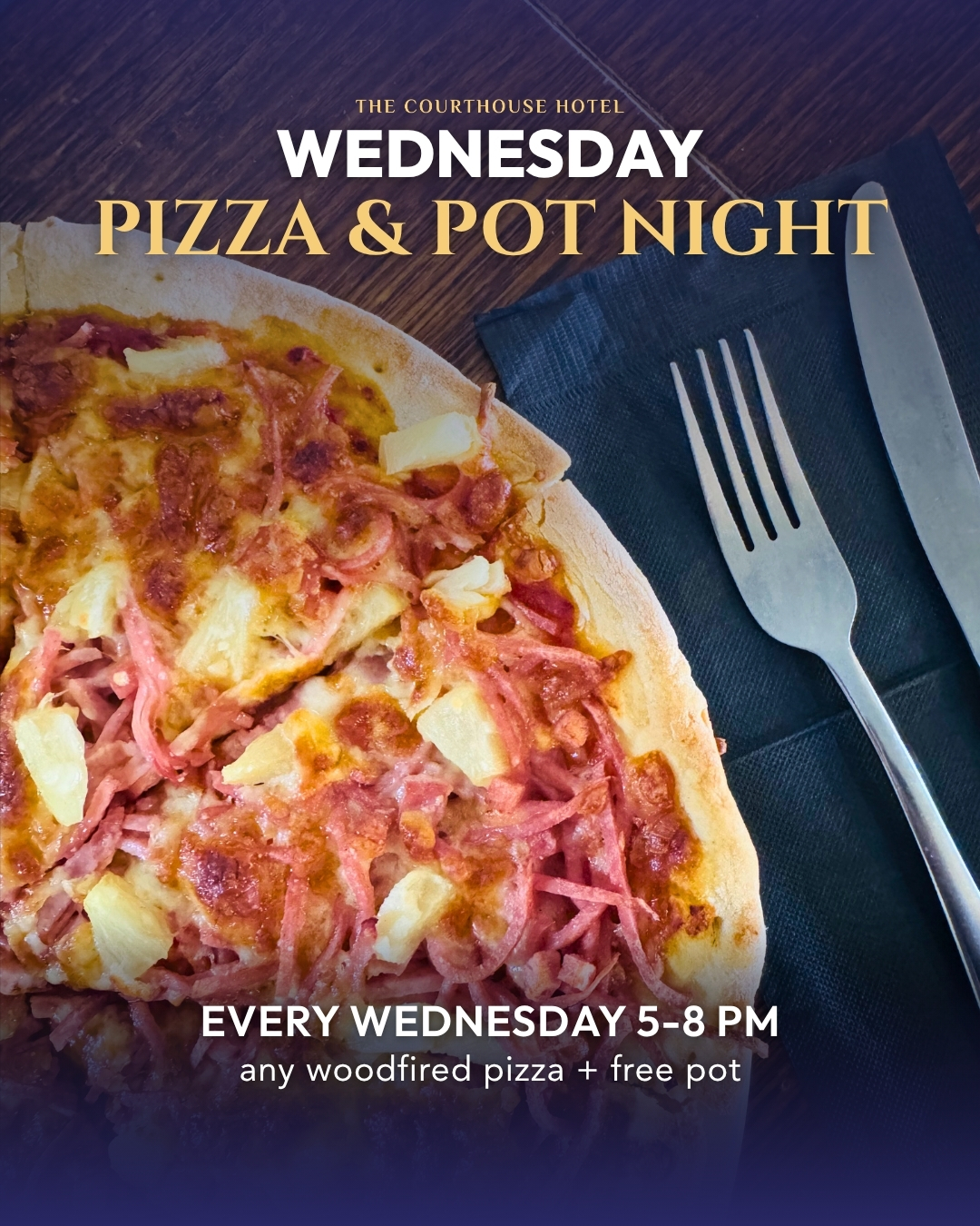 Woodfired pizza served for $20 Pizza and Pot Night at The Courthouse Hotel Smythesdale